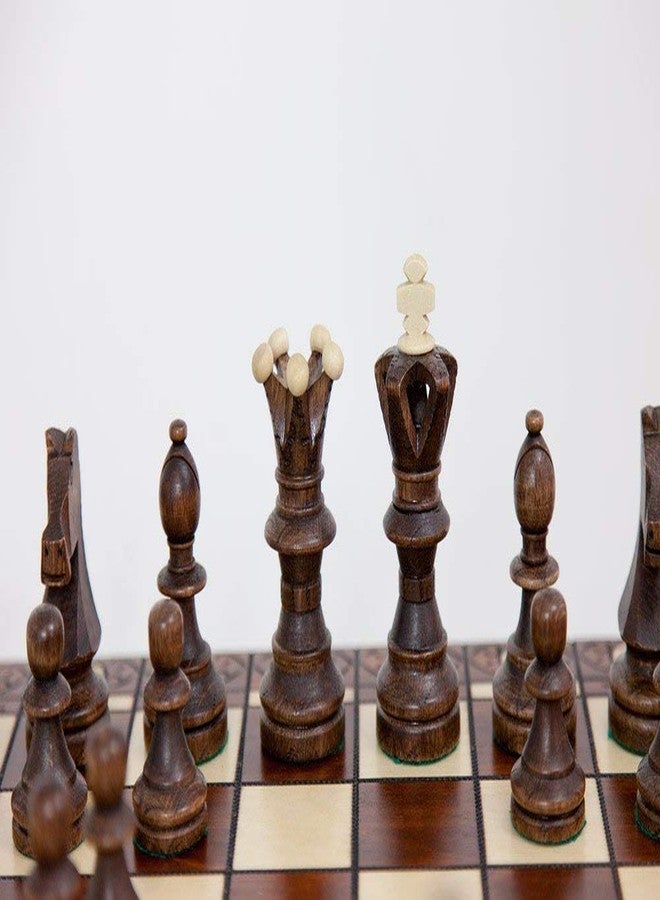 Wegiel Handmade European Ambassador Chess Set - Wooden 21 Inch Beech & Birch Board with Felt Base - Carved Hornbeam & Sycamore Wood Chess Pieces - Image 3